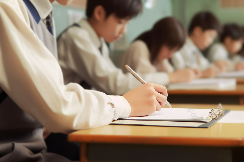 中小学生在教室认真做题摄影实拍,高清,摄影图,摄影图片,图片大全,摄影图免费下载